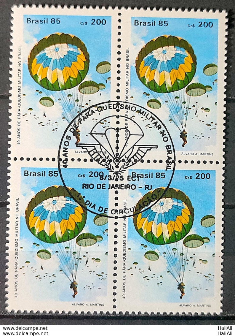 C 1442 Brazil Stamp Military Parachute Skydiver 1985 Block Of 4 CBC RJ - Unused Stamps