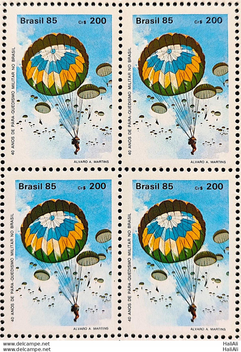 C 1442 Brazil Stamp 40 Years Military Parachute Skydiver 1985 Block Of 4 - Neufs