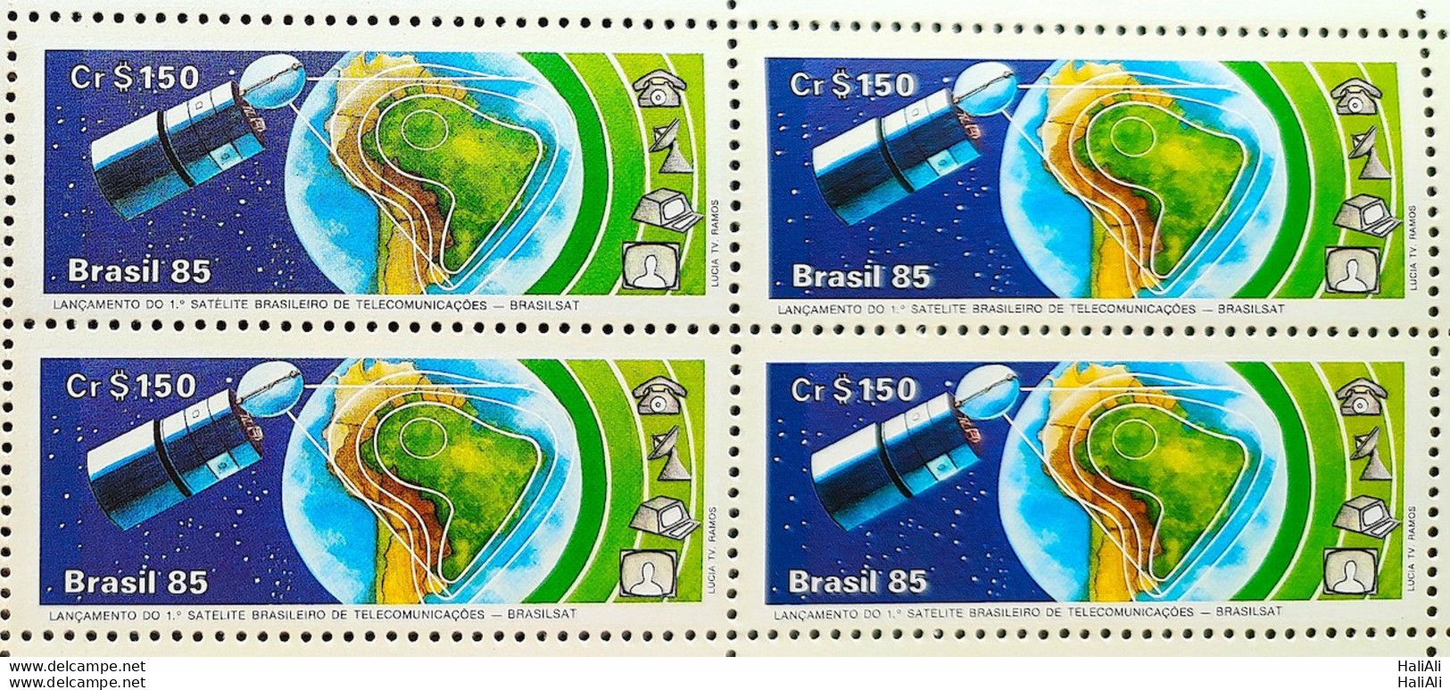 C 1439 Brazil Stamp Brasilsat Mapa Comunicaçao 1985 Block Of 4 - Neufs