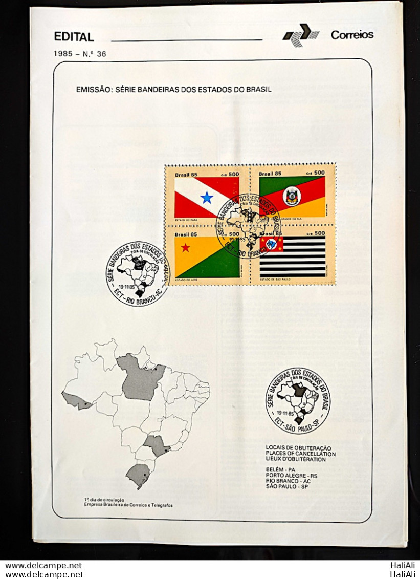 Brochure Brazil Edital 1985 36 Brazil PA RS SP With STAMP CBC AC Rio Branco - Covers & Documents