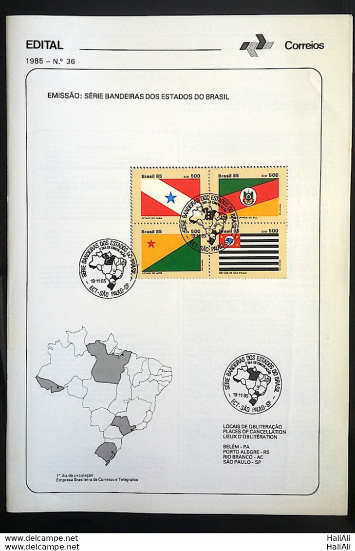 Brochure Brazil Edital 1985 36 Brazil PA RS BLA FLAGS WITH STAMP CBC SP - Covers & Documents