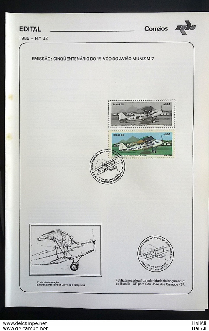 Brochure Brazil Edital 1985 32 Muniz With Stamp CBC SP Sao José Dos Campos - Brieven En Documenten