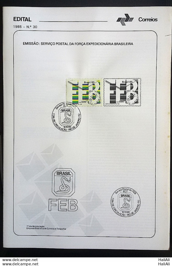 Brochure Brazil Edital 1985 30 FEB MILITARY WITH STAMP CBC RJ - Covers & Documents