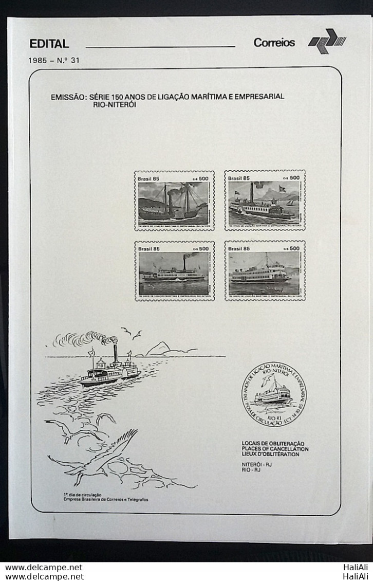 Brochure Brazil Edital 1985 31 Maritima Connection River Niteroi Vessel Without Stamp - Lettres & Documents