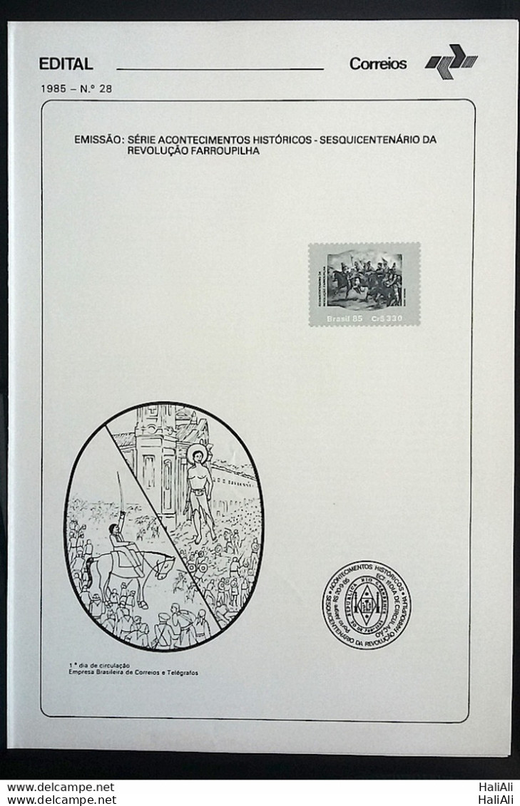 Brochure Brazil Edital 1985 28 Revolution Farroupilha Military Without Stamp - Lettres & Documents