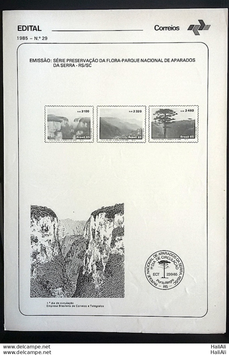 Brochure Brazil Edital 1985 29 Aparados Da Serra Without Stamp - Lettres & Documents