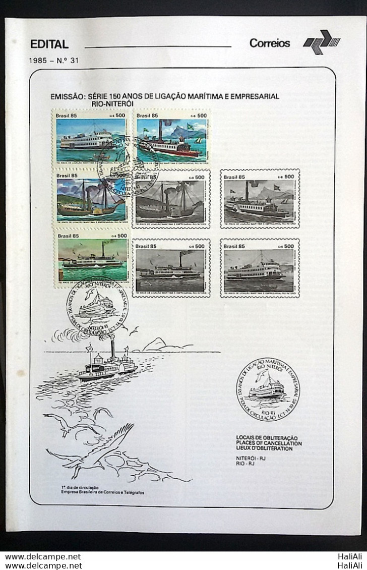 Brochure Brazil Edital 1985 31 Maritima Connection River Niteroi Ship With Stamp Cbc Rj Niteroi - Briefe U. Dokumente