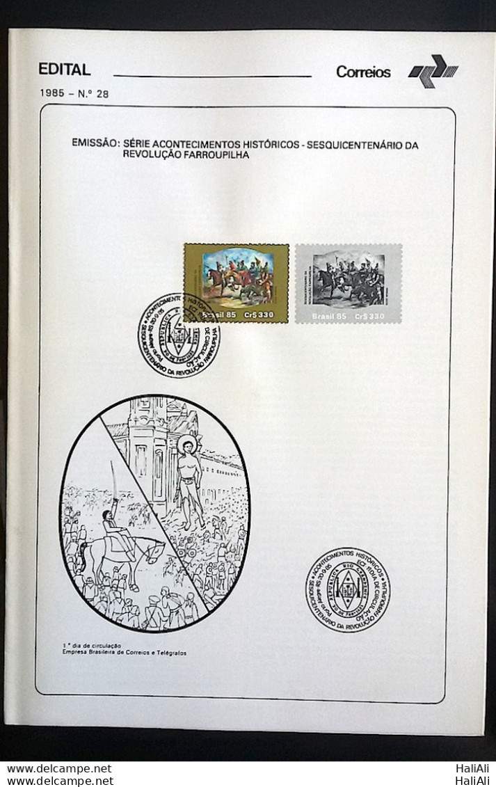 Brochure Brazil Edital 1985 28 Revolution Farroupilha Military Horses With Stamp CBC RS Porto Alegre - Brieven En Documenten