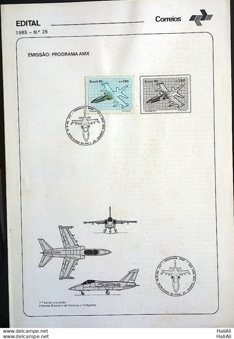 Brochure Brazil Edital 1985 25 AMX Program Military Airplane With Stamp CBC SP Sao José Dos Campos - Covers & Documents