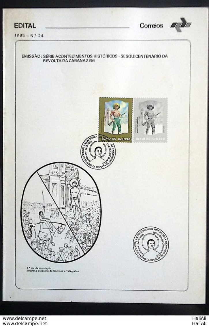Brochure Brazil Edital 1985 24 Military Cabanage Revolt Belém With Stamp CBC PA Belém - Storia Postale