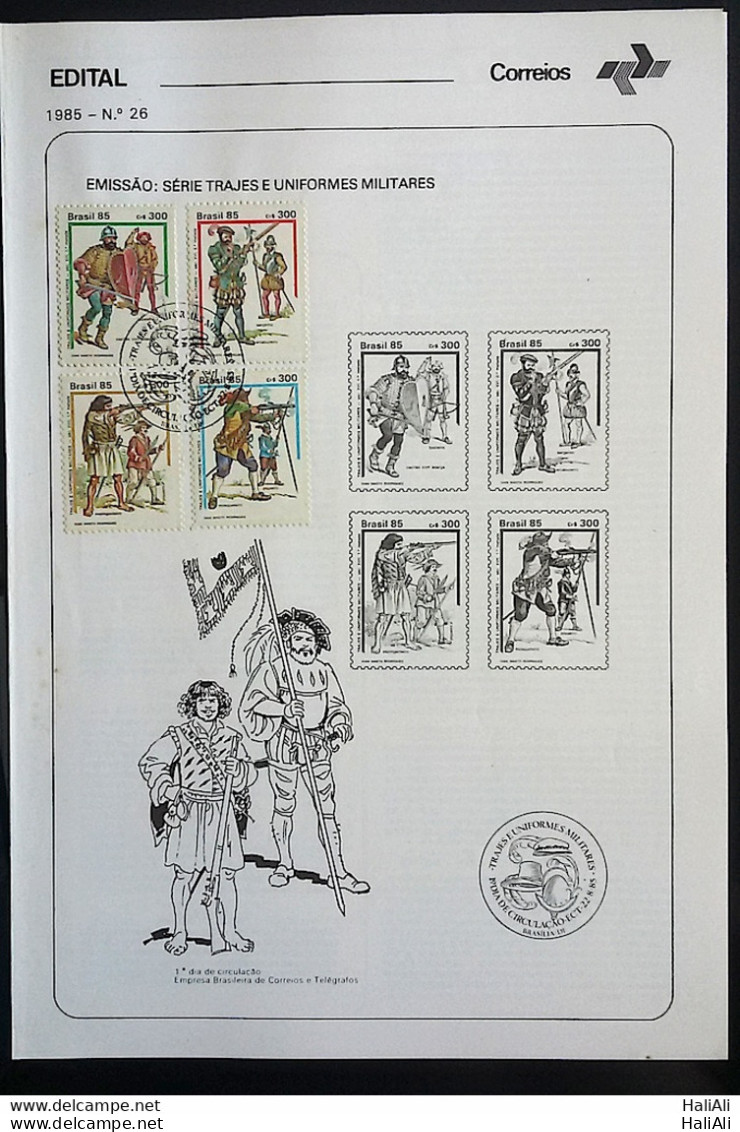 Brochure Brazil Edital 1985 26 Military Uniforms With Stamp CBC DF Brasilia - Lettres & Documents