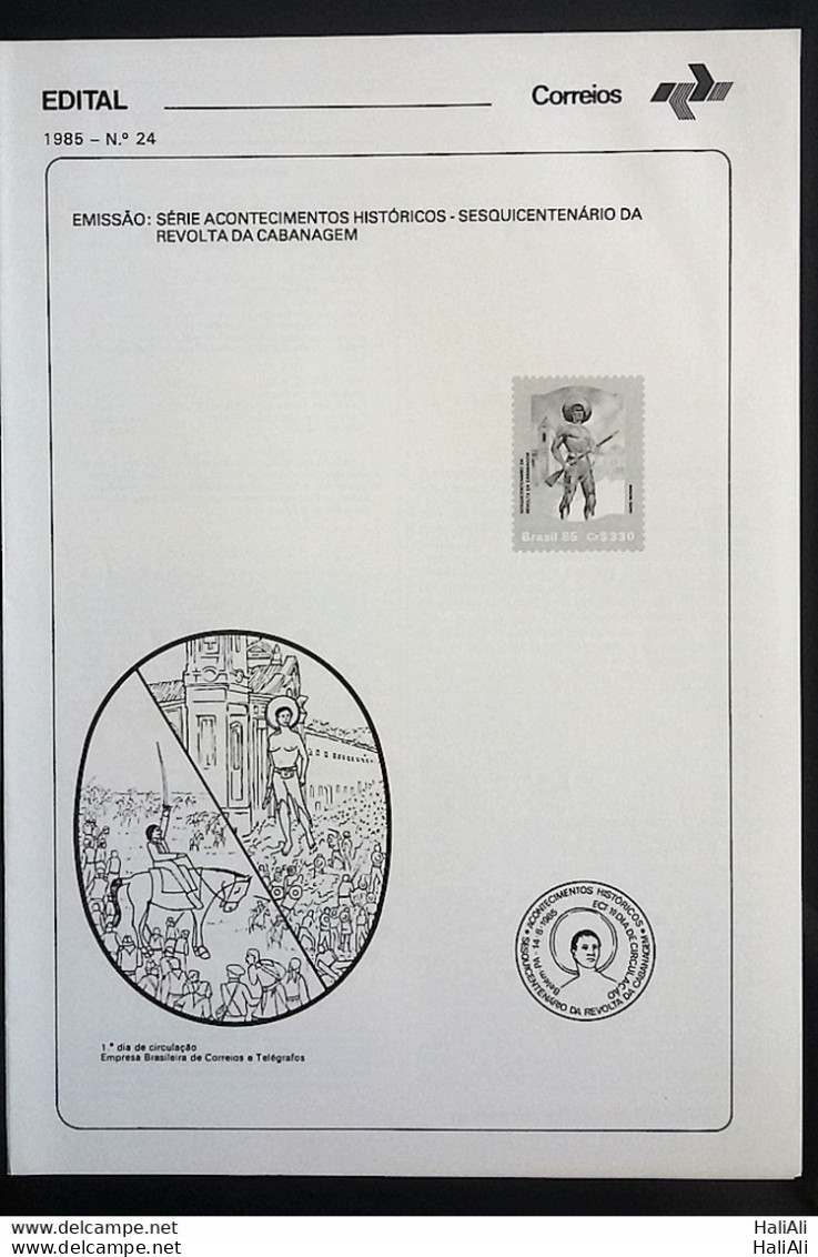 Brochure Brazil Edital 1985 24 Revolt Military Cabanagem Belém Without Stamp - Lettres & Documents