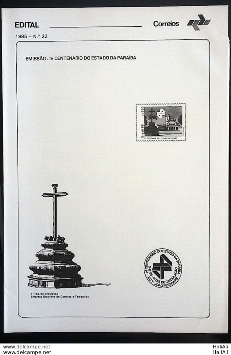 Brochure Brazil Edital 1985 22 Paraiba Church Religion Without Stamp - Brieven En Documenten