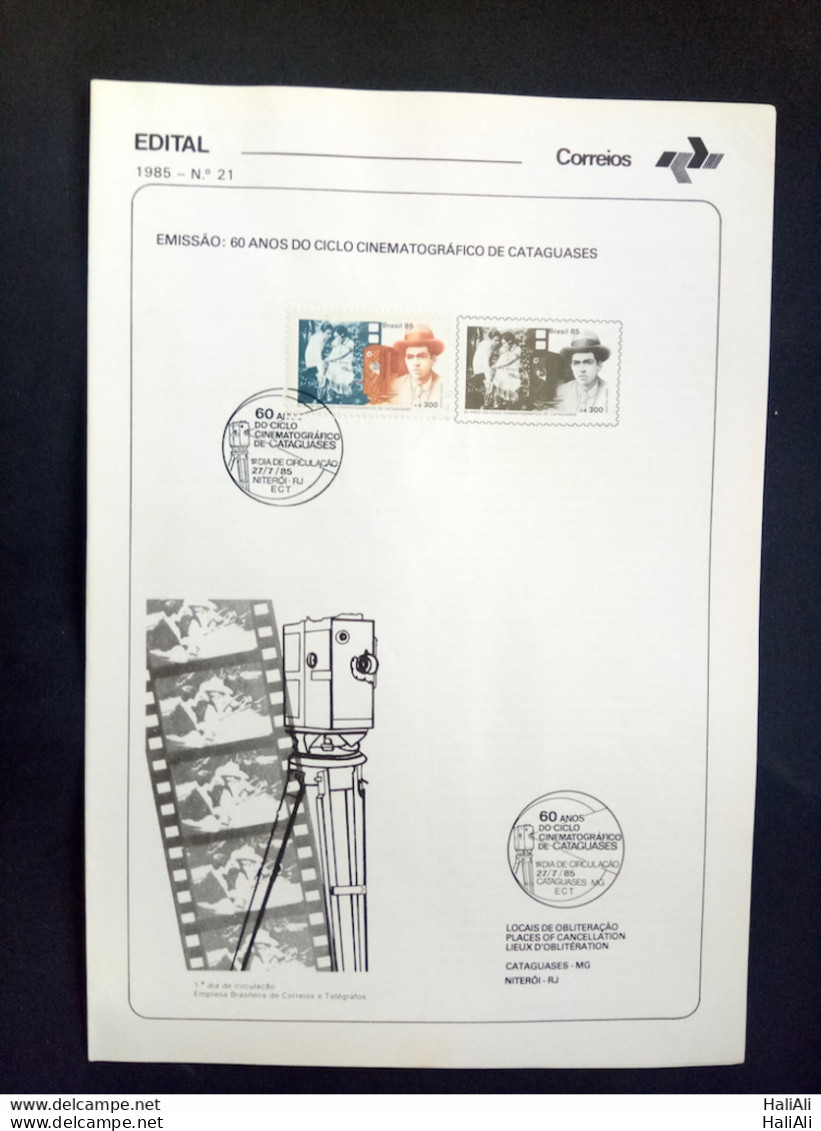 Brochure Brazil Edital 1985 21 Cinema Cataguases With Stamp Cbc Rj Niteroi - Lettres & Documents