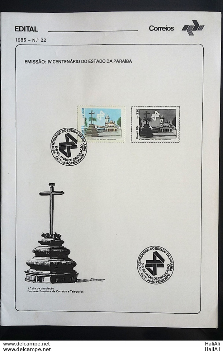 Brochure Brazil Edital 1985 22 Paraiba Church Religion With Stamp CBC PB Joao Pessoa - Storia Postale