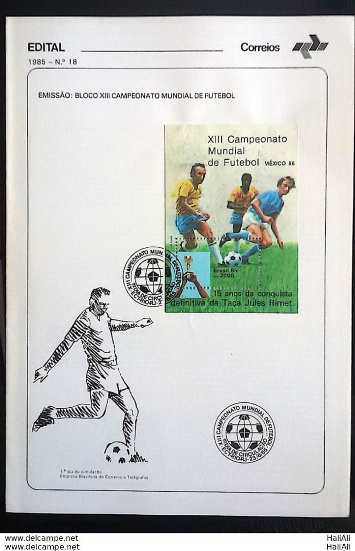 Brochure Brazil Edital 1985 18 World Cup Football Mexico With Stamp CBC RJ - Lettres & Documents