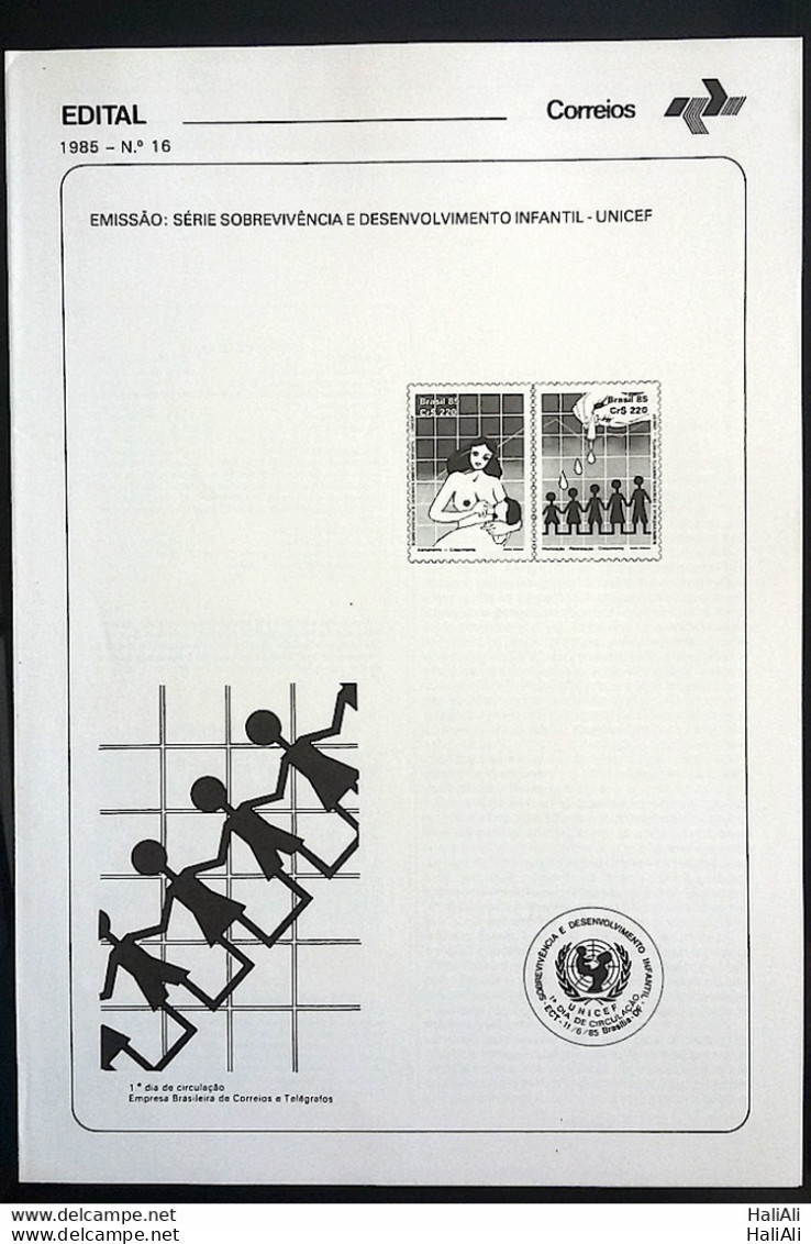 Brochure Brazil Edital 1985 16 UNICEF WOMAN CHILD HEALTH Without Stamp - Lettres & Documents