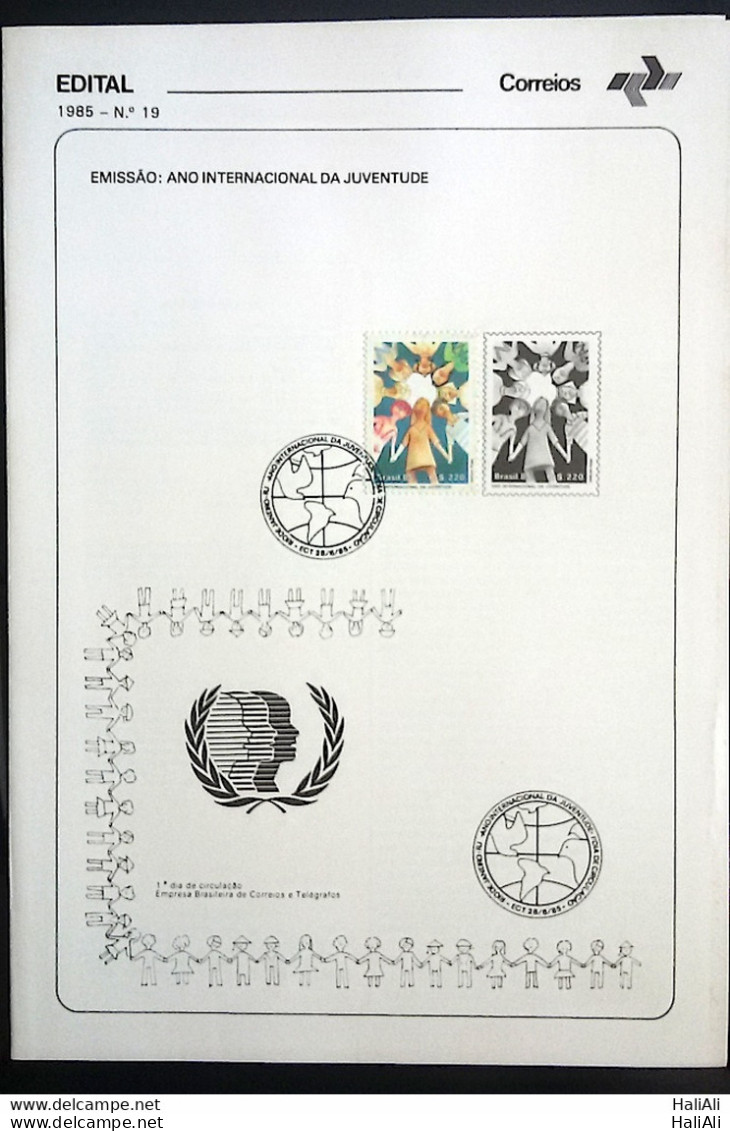 Brochure Brazil Edital 1985 19 Youth With Stamp CBC RJ - Brieven En Documenten