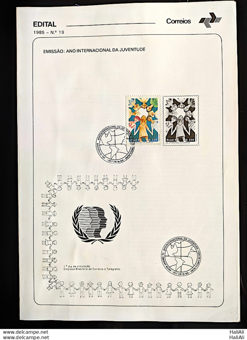 Brochure Brazil Edital 1985 19 Youth With Stamp CBC DF Brasilia - Brieven En Documenten