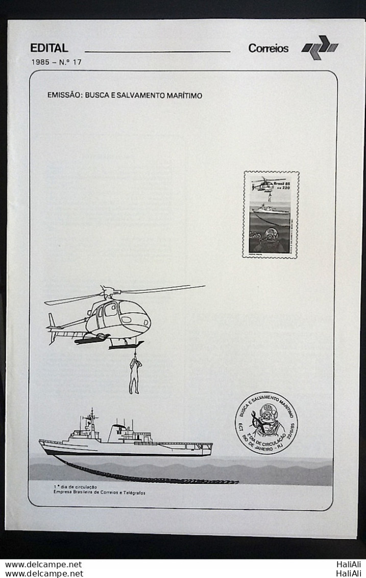 Brochure Brazil Edital 1985 17 Maritime Saving Ship Helicopter Divestore - Lettres & Documents