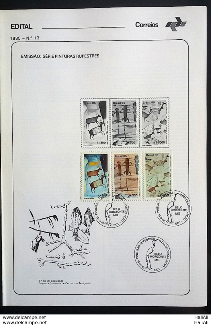 Brochure Brazil Edital 1985 13 Roupestres Paintings Art With Stamp CBC MG Belo Horizonte - Covers & Documents