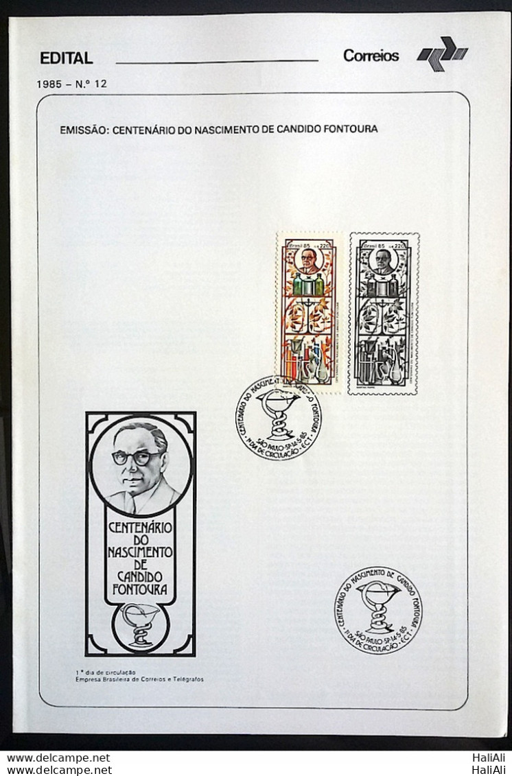 Brochure Brazil Edital 1985 12 Candido Fontoura With Stamp CBC SP - Cartas & Documentos