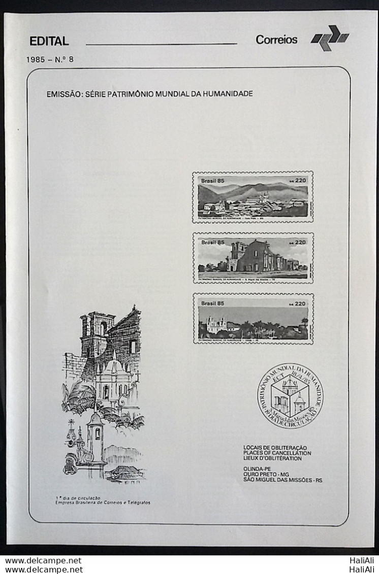 Brochure Brazil Edital 1985 08 World Heritage Humanity Without Stamp - Lettres & Documents