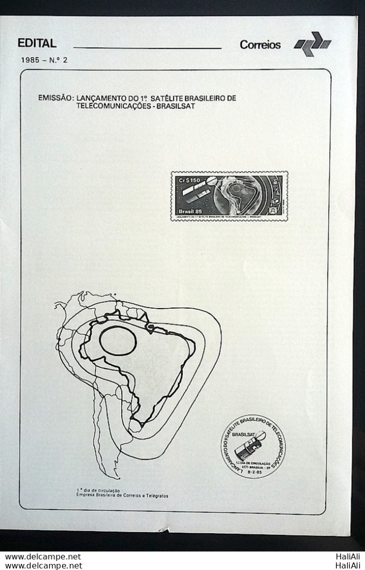 Brochure Brazil Edital 1985 02 Brasilsat Satellite Map Communication Without Stamp - Covers & Documents
