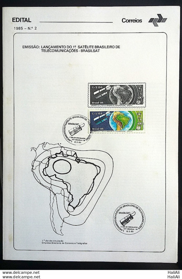 Brochure Brazil Edital 1985 02 Brasilsat Satellite Map Communication With Stamp CBC DF Brasilia - Briefe U. Dokumente