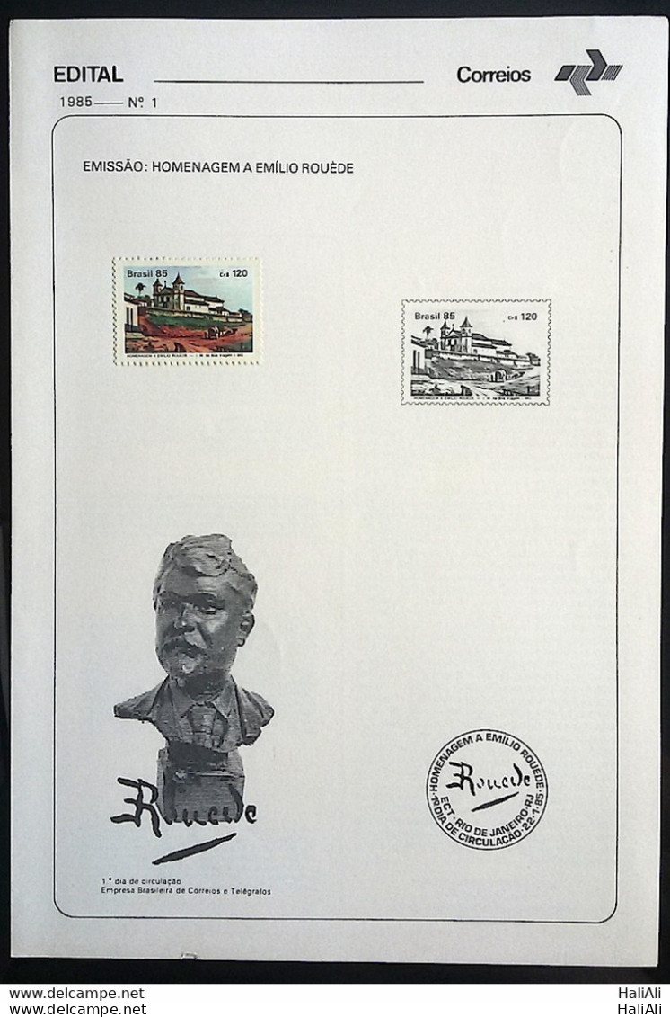 Brochure Brazil Edital 1985 01 Emilio Roude Art With Stamp - Storia Postale
