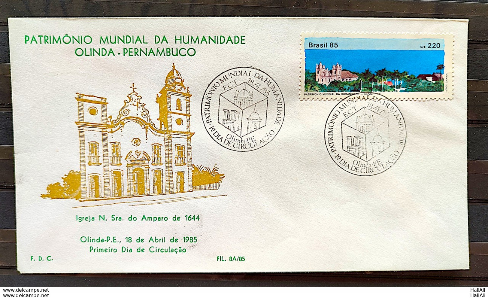 Brazil Envelope PVT FIL 08A 1985 World Heritage Site Olinda Church CBC PE - FDC