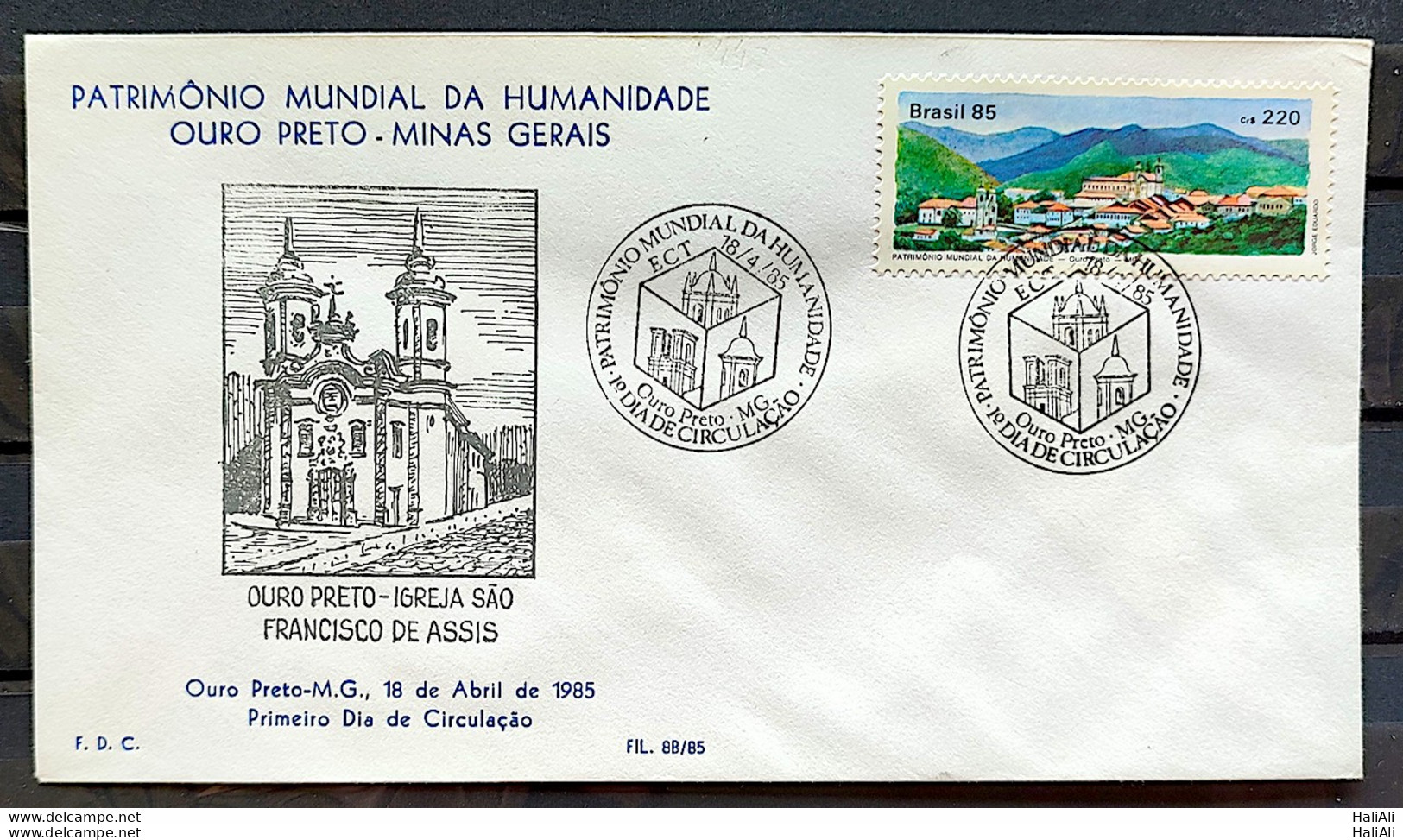 Brazil Envelope PVT FIL 08B 1985 World Heritage Site Ouro Preto Church CBC PE - FDC