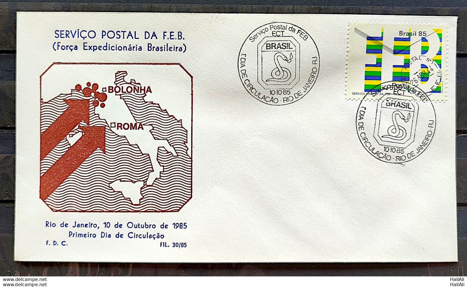 Brazil Envelope PVT FIL 030 1985 Brazilian Expeditionary Force FEB Militar Map CBC RJ 01 - FDC