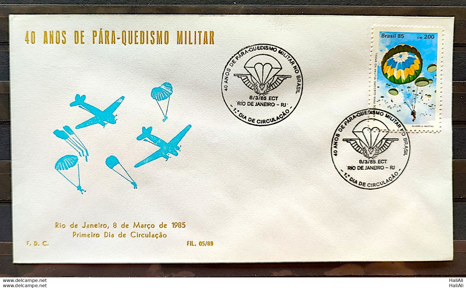 Brazil Envelope PVT FIL 005 1985 Military Parachuting Parachutes CBC RJ - FDC