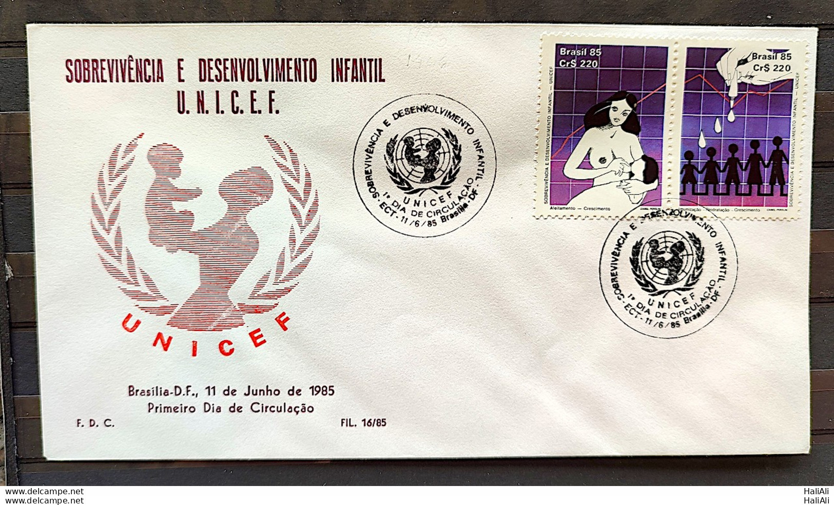 Brazil Envelope PVT FIL 016 1985 UNICEF Woman Child Development Health CBC Brasilia - FDC