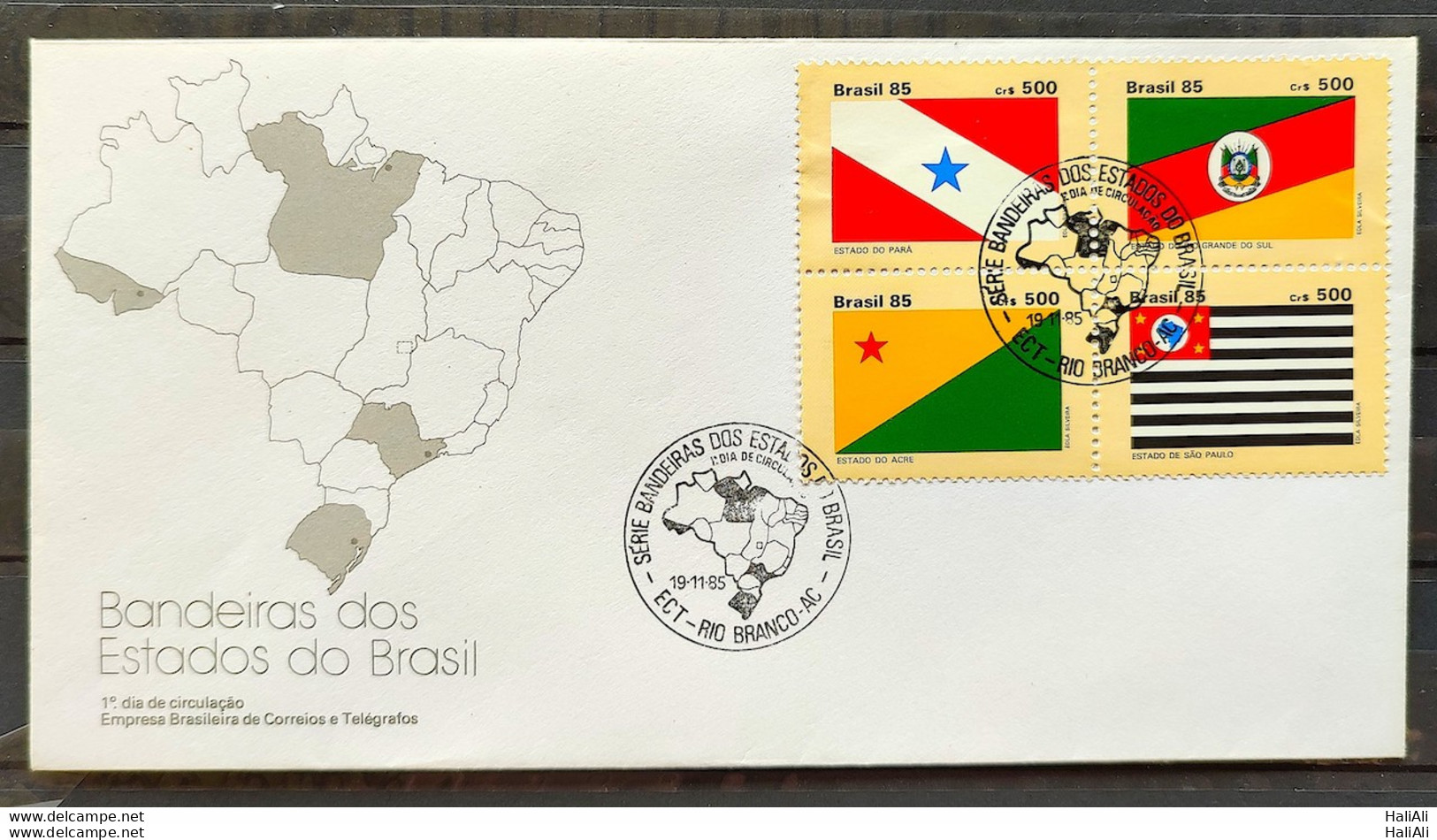 Brazil Envelope FDC 384 1985 Flag Of The States PA RS SP CBC AC 01 - FDC