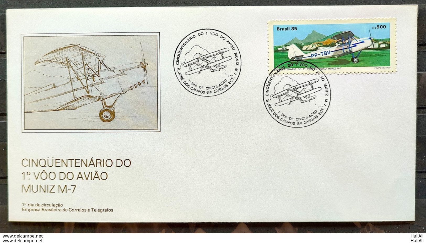 Brazil Envelope FDC 380 1985 Avião Muniz Aviação CBC SP 01 - FDC