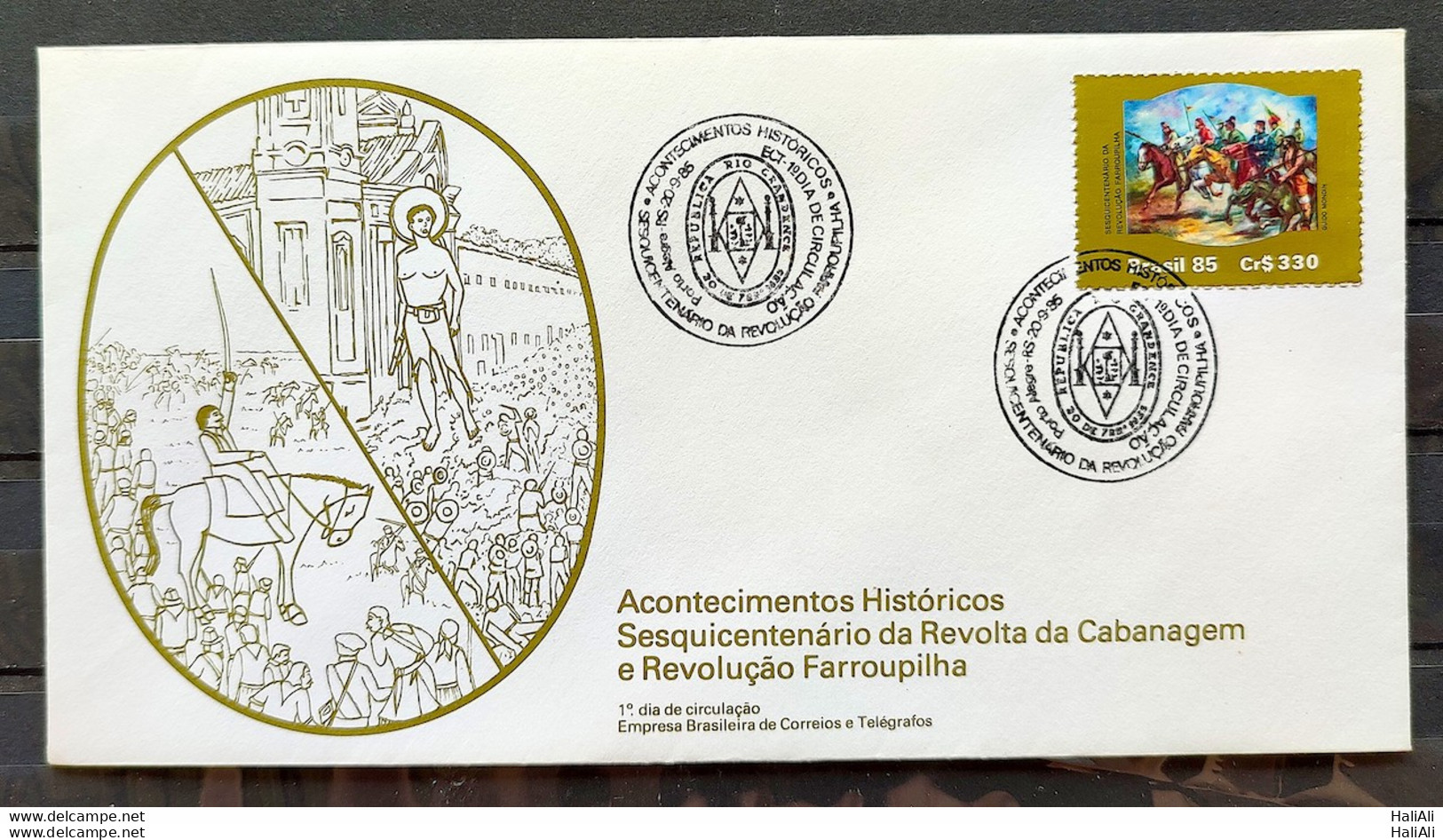 Brazil Envelope FDC 375 1985 Revolution Farroupilha Military Horses CBC RS 01 - FDC