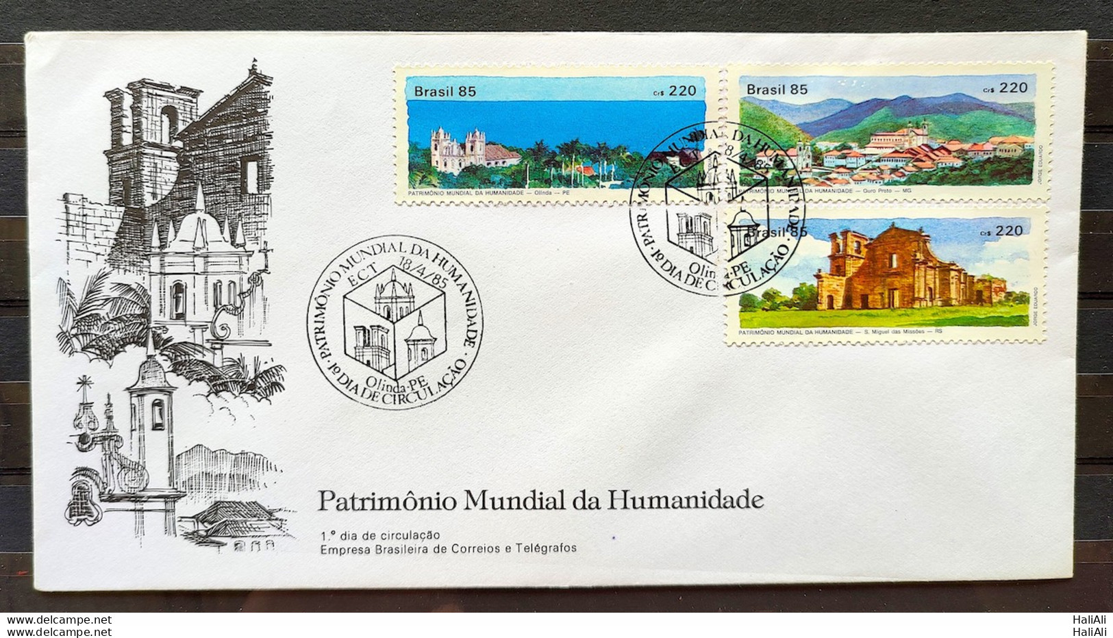 Brazil Envelope FDC 356 1985 World Heritage Olinda Missions Ouro Preto CBC PE 01 - FDC