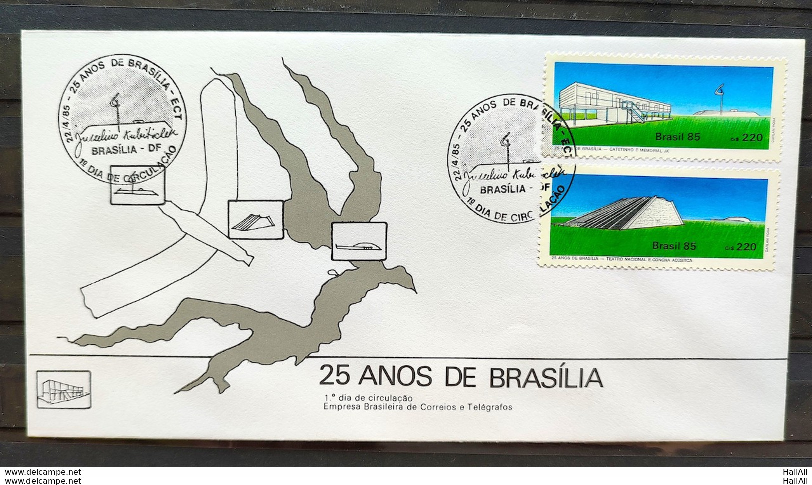 Brazil Envelope FDC 358 1985 Brasilia Map Teatro Catetinho CBC Brasilia 01 - FDC