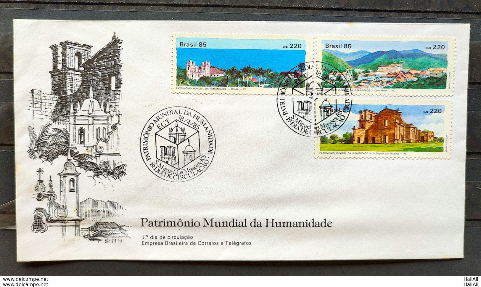 Brazil Envelope FDC 356 1985 World Heritage Olinda Missions Ouro Preto CBC RS 02 - FDC