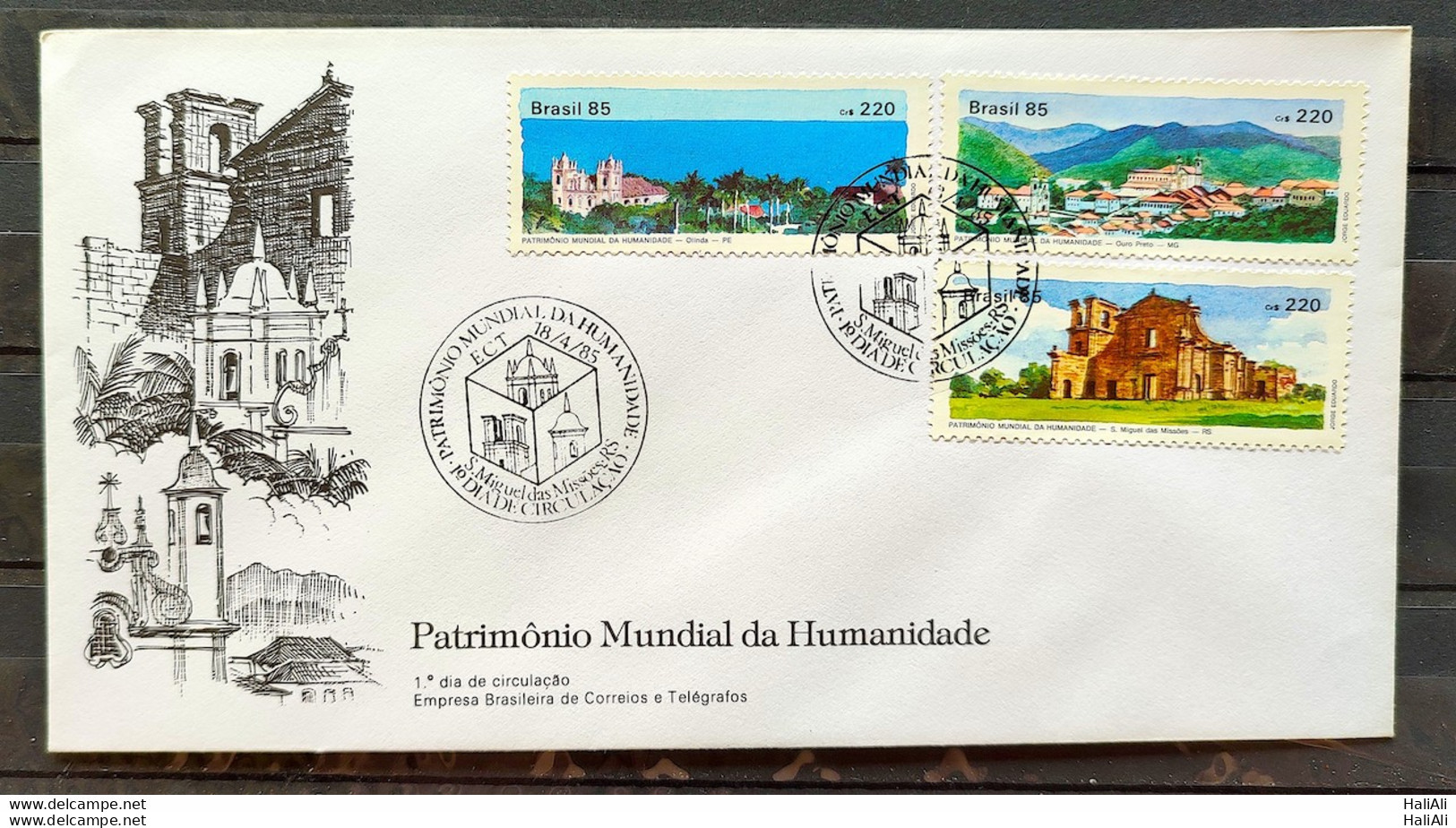 Brazil Envelope FDC 356 1985 World Heritage Olinda Missions Ouro Preto CBC RS 01 - FDC