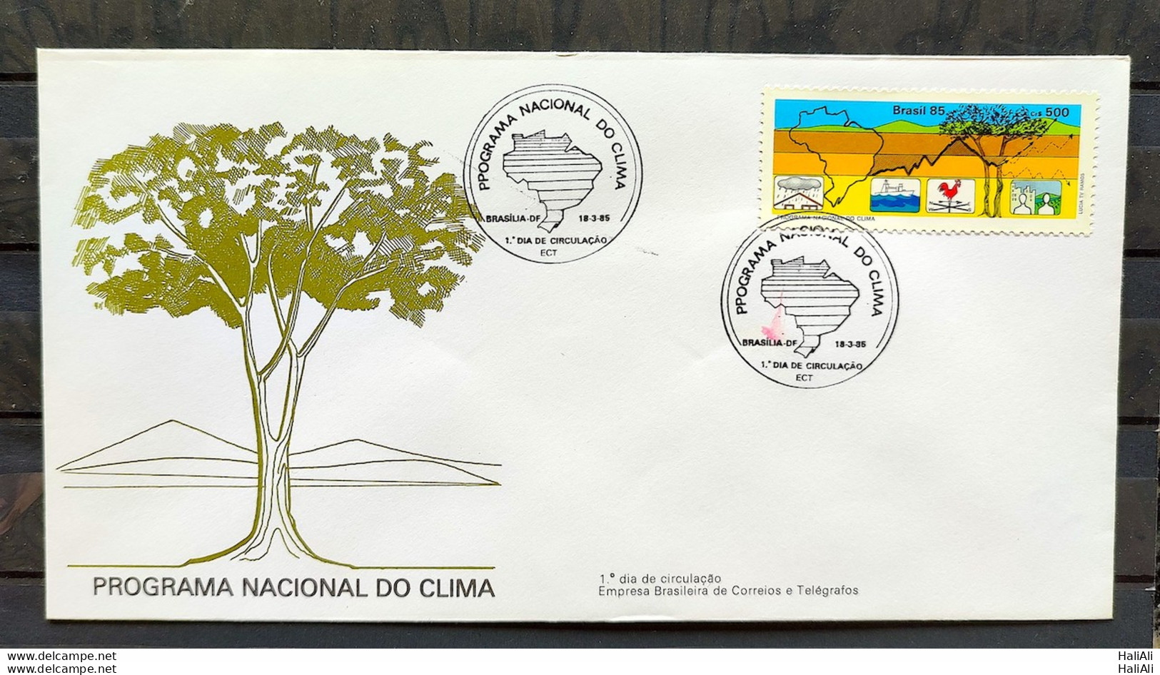 Brazil Envelope FDC 354 1985 National Climate Program Map Ship Galo CBC Brasilia 02 - FDC