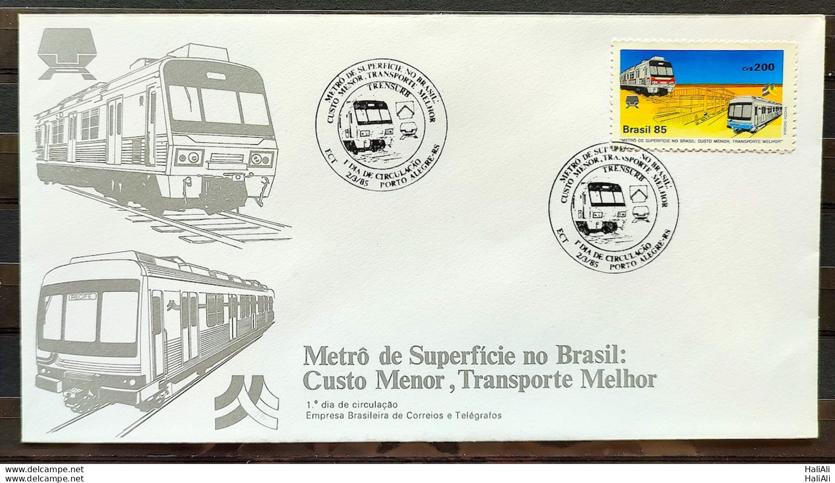 Brazil Envelope FDC 351 1985 Surface Metro Train Railway CBC RS 01 - FDC