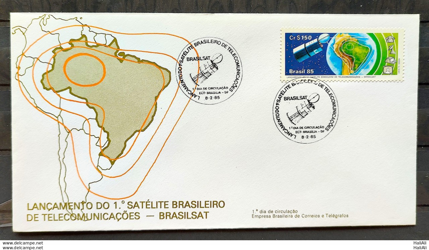 Brazil Envelope FDC 350 1985 Brasilsat Satellite Map Communication CBC Brasilia 01 - FDC