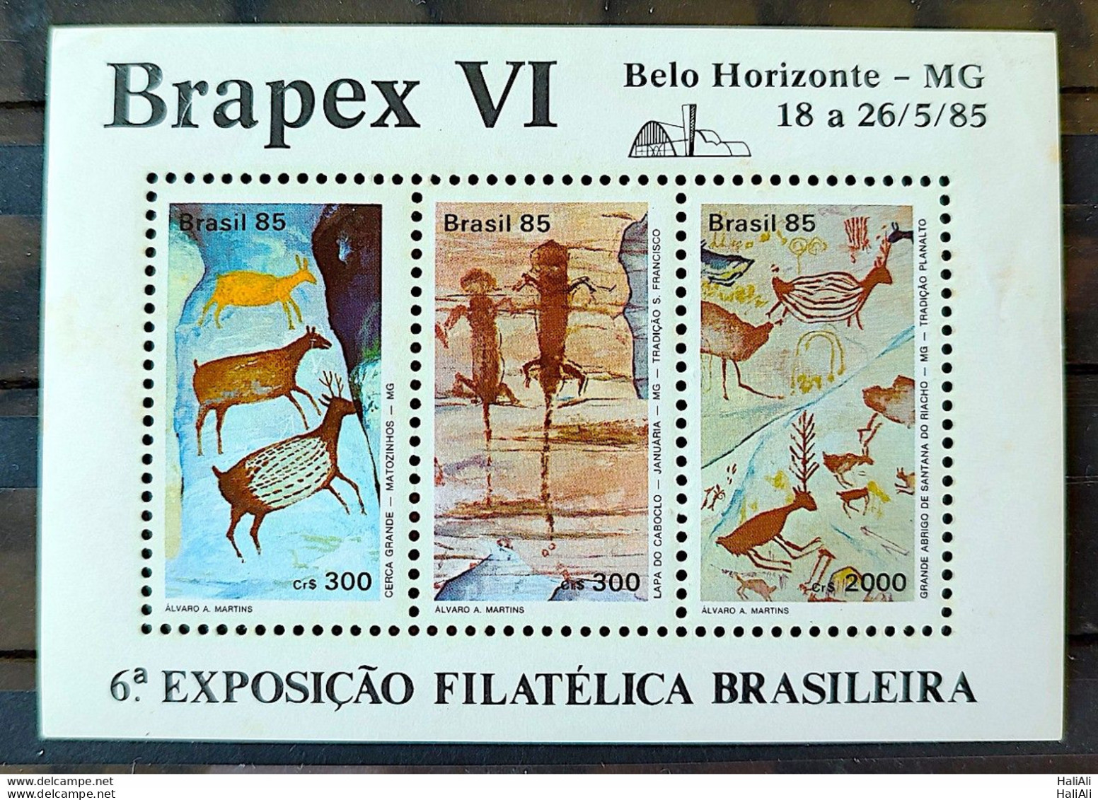 B 69 Brazil Stamp Brapex Vi Rock Paintings Cave 1985 Look Back Side - Ongebruikt