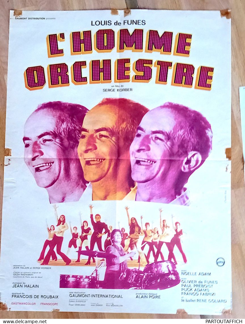 Affiche Orig Ciné L'HOMME ORCHESTRE Louis De Funes 80X60CM Serge KORBER 1970 Illus Rau - Manifesti & Poster