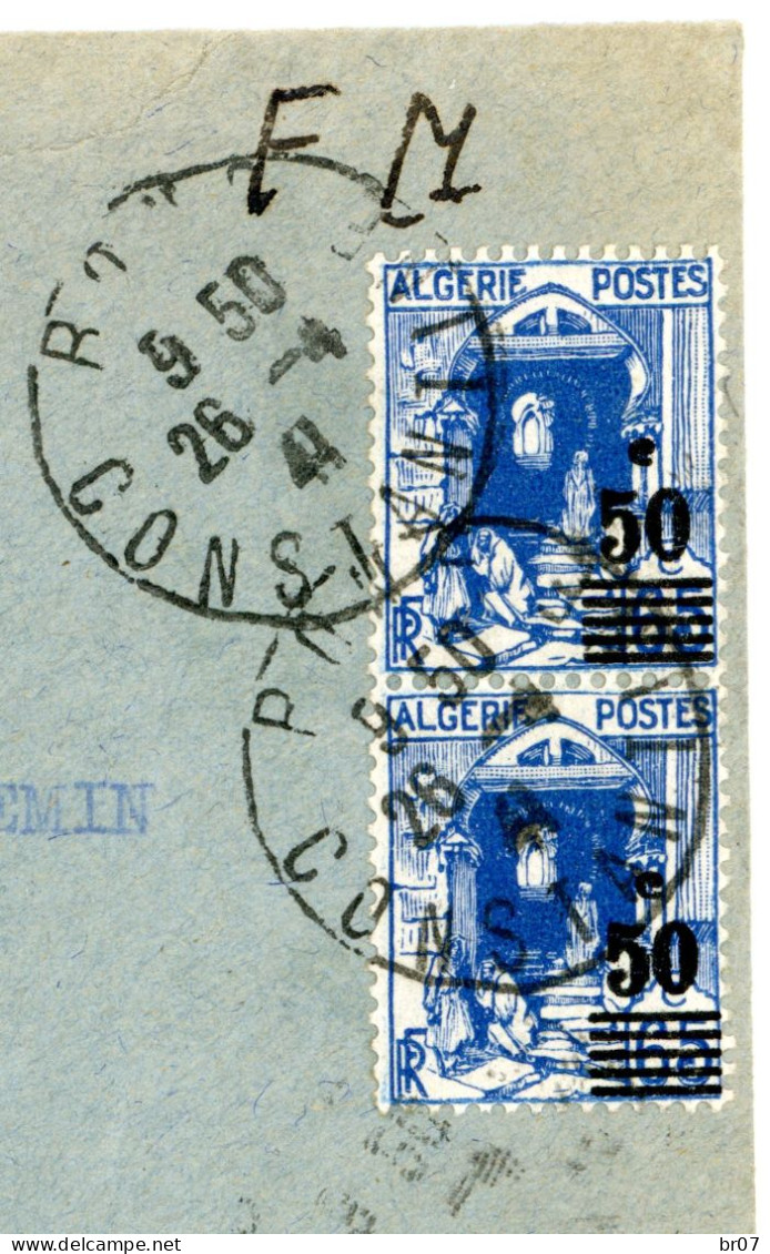 FRANCHISE PARTIELLE ALGERIE ENV 1941 BONE CONSTANTINE FM CRM - DAT. SURTAXE AERIENNE ACQUITTEE EN TIMBRES POSTE - Storia Postale