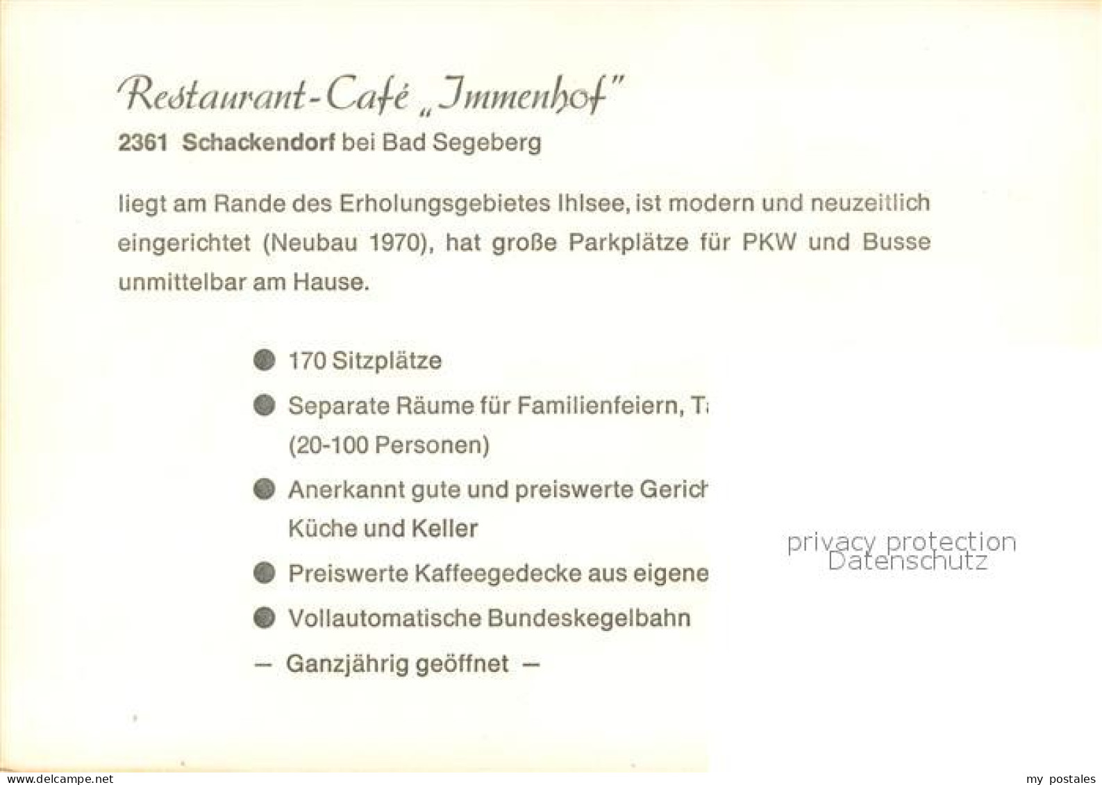 73641882 Schackendorf Bad Segeberg Restaurant Cafe Immenhof Theke Gastraum Schac - Otros & Sin Clasificación