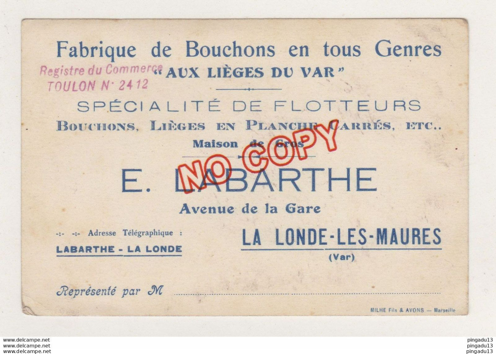 Fixe La Londe Les Maures Var Carte De Visite E Labarthe Fabrique De Bouchons - Visiting Cards